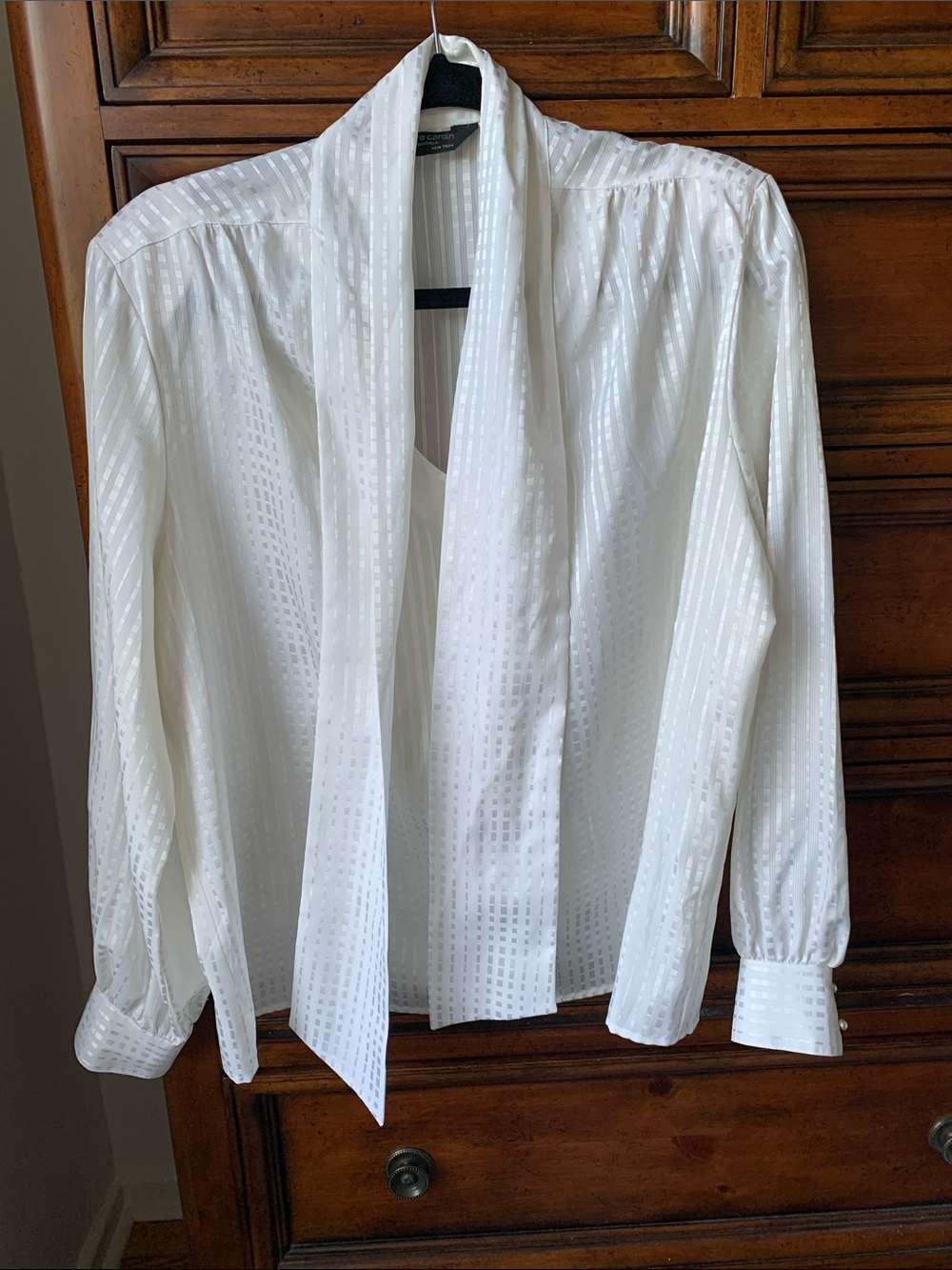 Vintage Pierre Cardin Classic White Tie-Neck Blouse